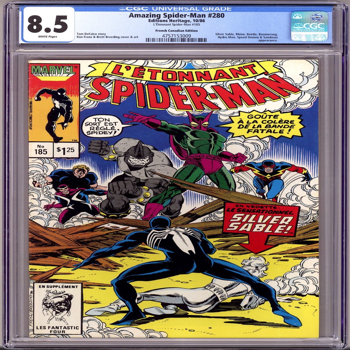 L'Etonnant Spider-Man Vol 1 185 CGC 8.5 (VF+) Amazing Spider-Man #280 French (1986)