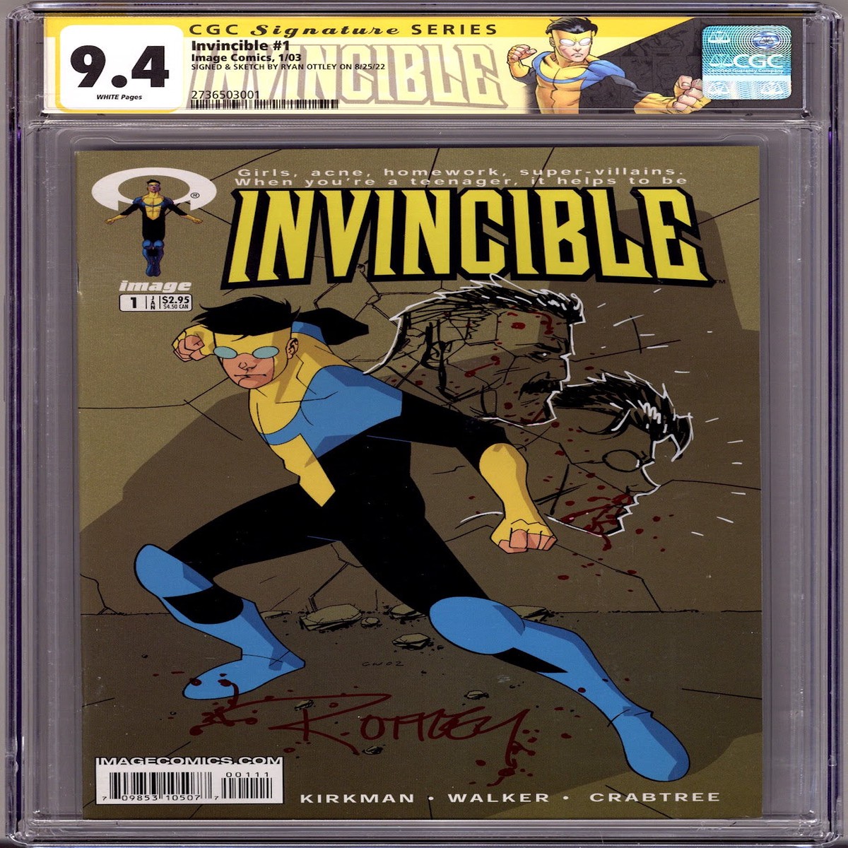 Invincible 1 CGC 9.4 (NM) (2003) Signed / Remarked x1 Cover Ryan Ottley