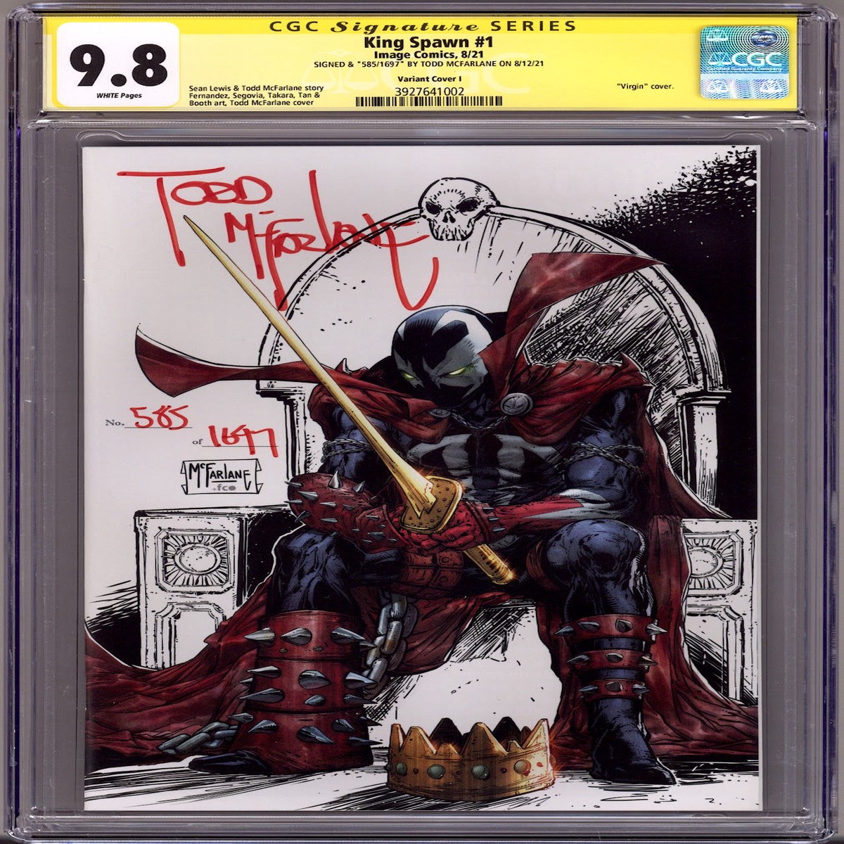 King Spawn 1 CGC 9.8 (NM/M) 585/1697 (2021) McFarlane Virgin Incentive Variant Signed x1 Cover Todd McFarlane