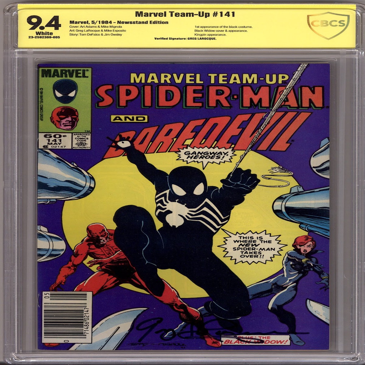 Marvel Team-Up Vol 1 141 CBCS 9.4 (NM) (1984) Newsstand Signed x1 Cover Greg Larocque