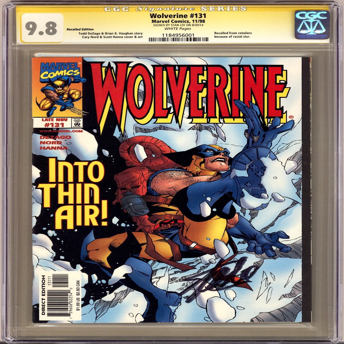 Wolverine Vol 2 131 CGC 9.8 (NM/M) (1998) Error Variant Signed x1 Cover Stan Lee