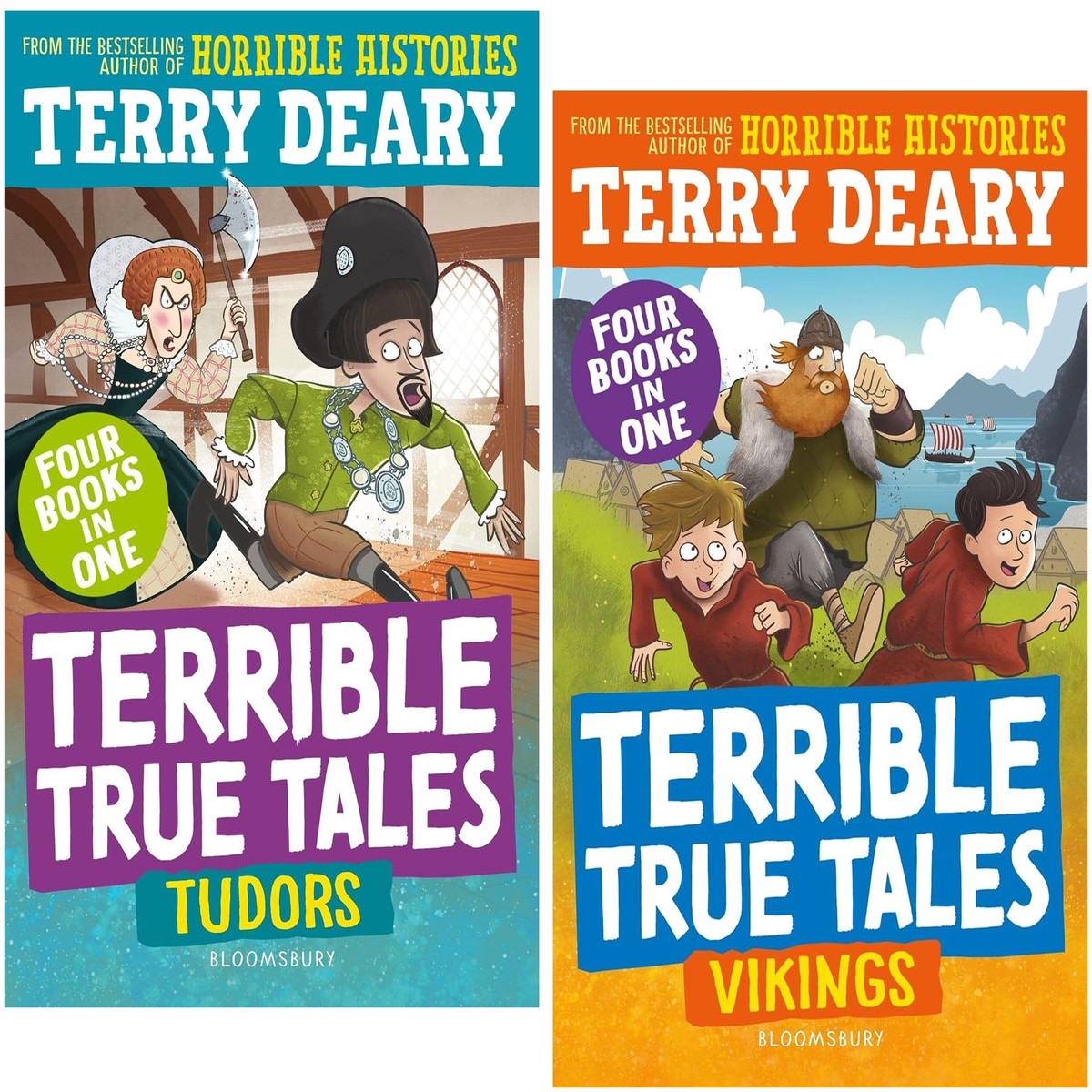 Terrible True Tales By Terry Deary: 2 Books (4 Books in 1) Collection Set - Ages 7-9 - Paperback