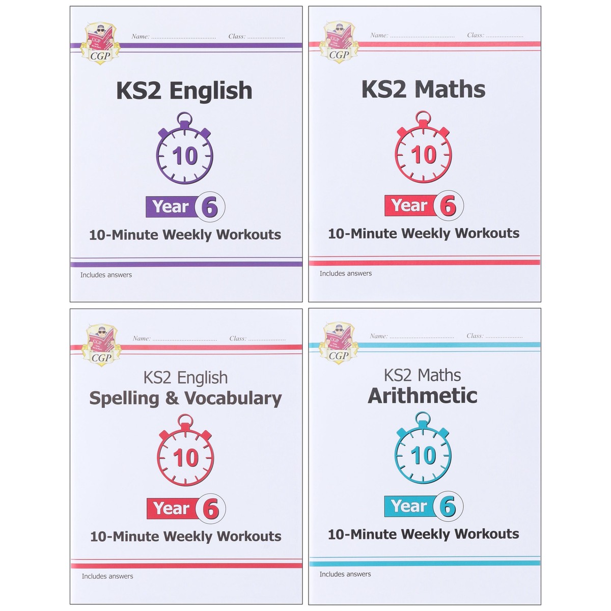 CGP KS2 (Year 6) 10-Minute Weekly Workouts Collection 4 Books Set – Paperback